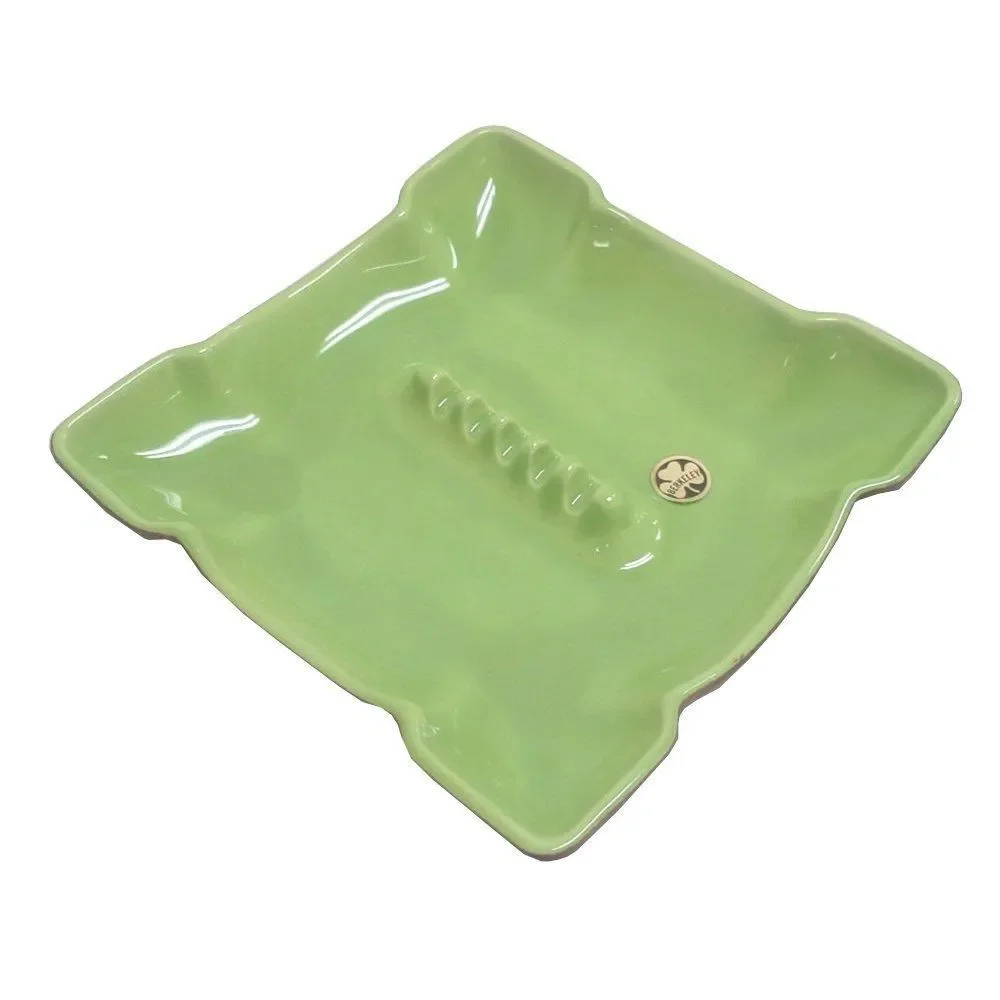 Mid-Century Ceramic Ashtray Lime Green Faux Bois Berkley California Pottery